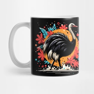ostrich with flowers t-shirt design Mug